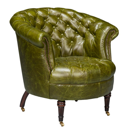 Fauteuil Chesterfield en cuir tonneau vert