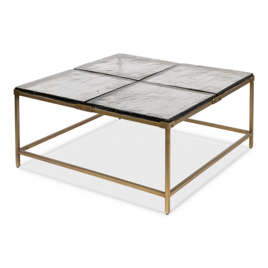 Table basse sectionnelle en laiton avec plateau en verre
