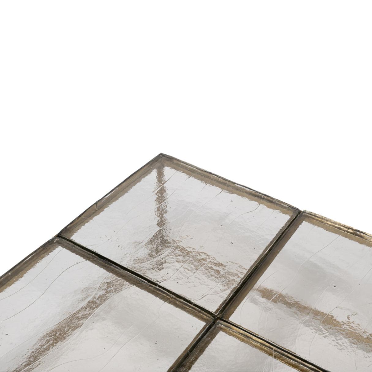 Table basse sectionnelle en laiton avec plateau en verre