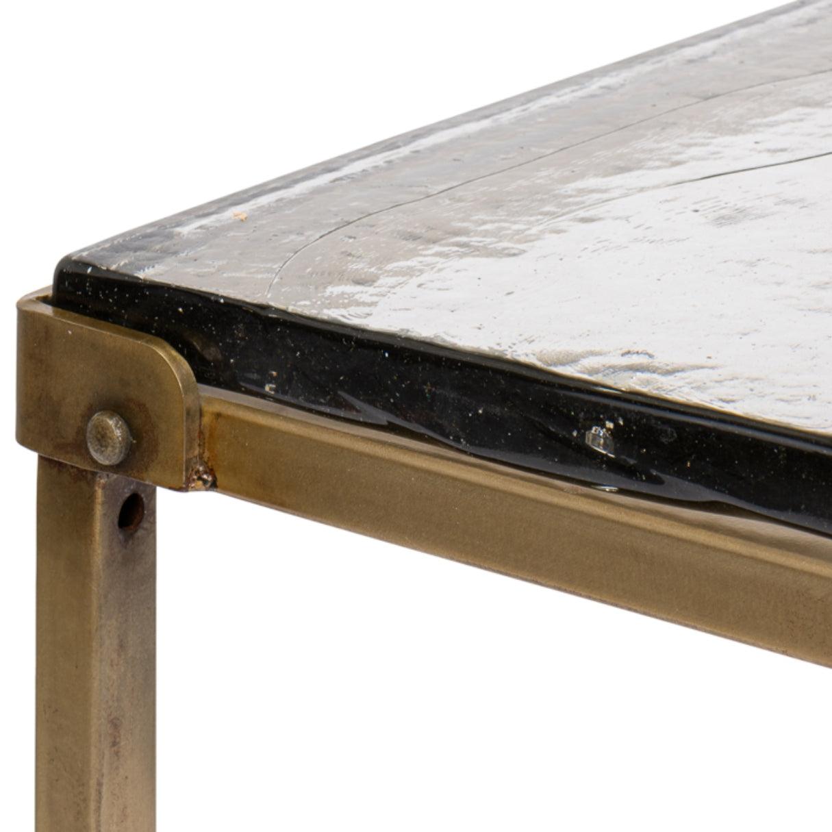 Table basse sectionnelle en laiton avec plateau en verre