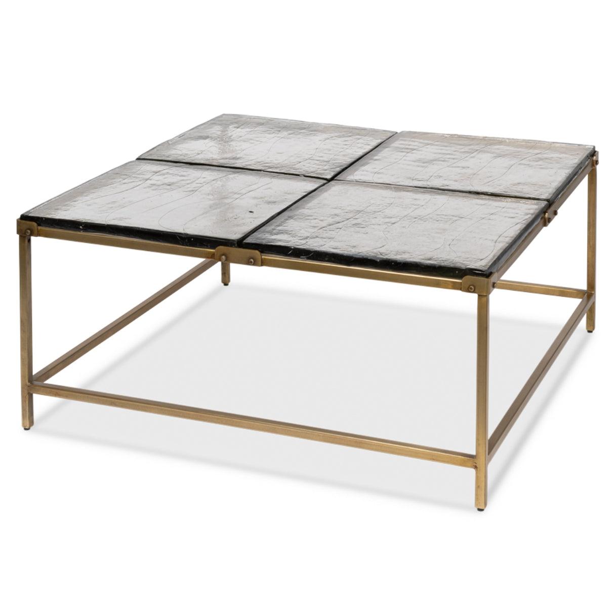 Table basse sectionnelle en laiton avec plateau en verre