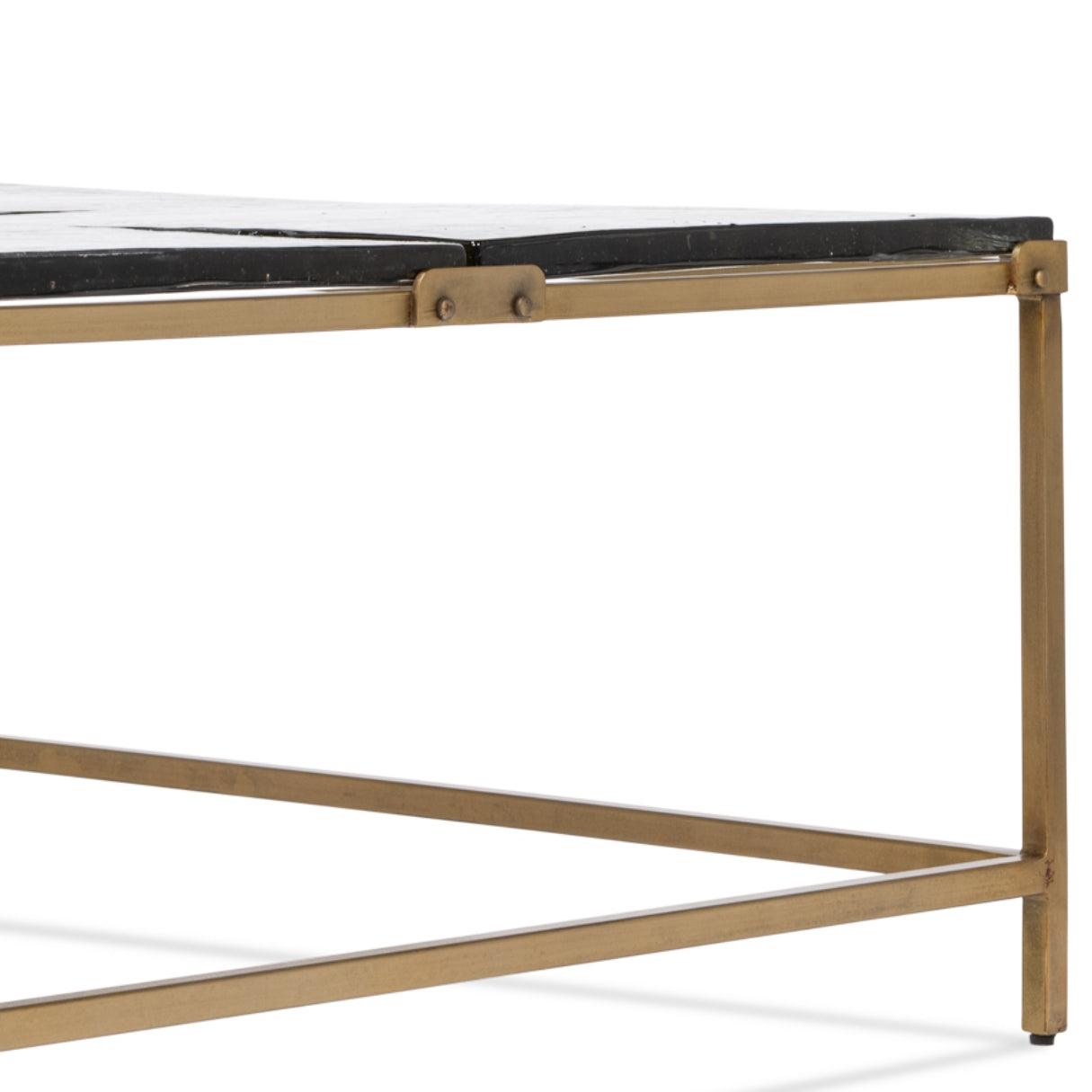 Table basse sectionnelle en laiton avec plateau en verre
