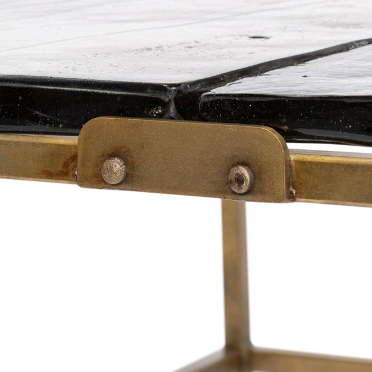 Table basse sectionnelle en laiton avec plateau en verre