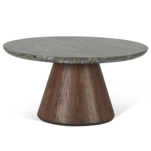 Table basse en marbre de lave avec base en chêne foncé