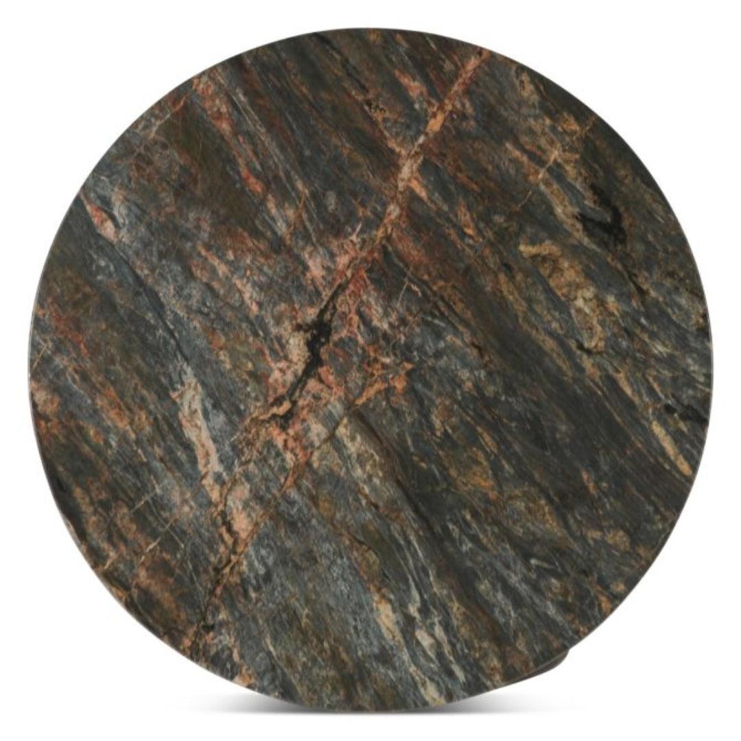 Table basse en marbre de lave avec base en chêne foncé