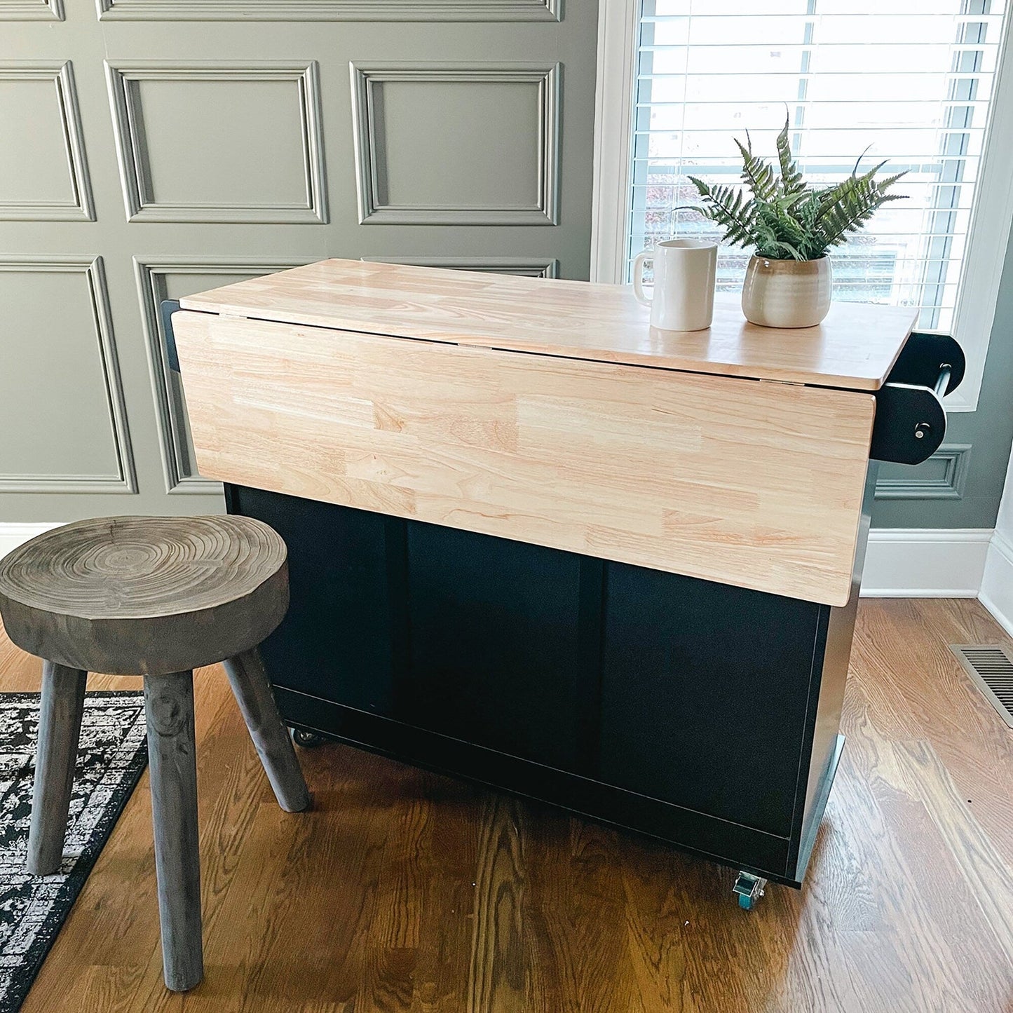 Desserte de cuisine Sophia & William avec abattant et plateau en bois d'hévéa, chariot de cuisine roulant avec grand meuble de rangement