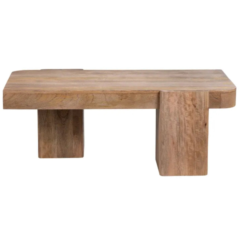 Table basse rustique en bois de manguier avec pieds en dalle