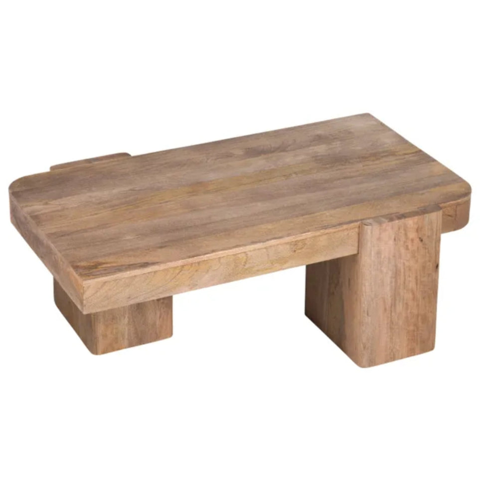 Table basse rustique en bois de manguier avec pieds en dalle