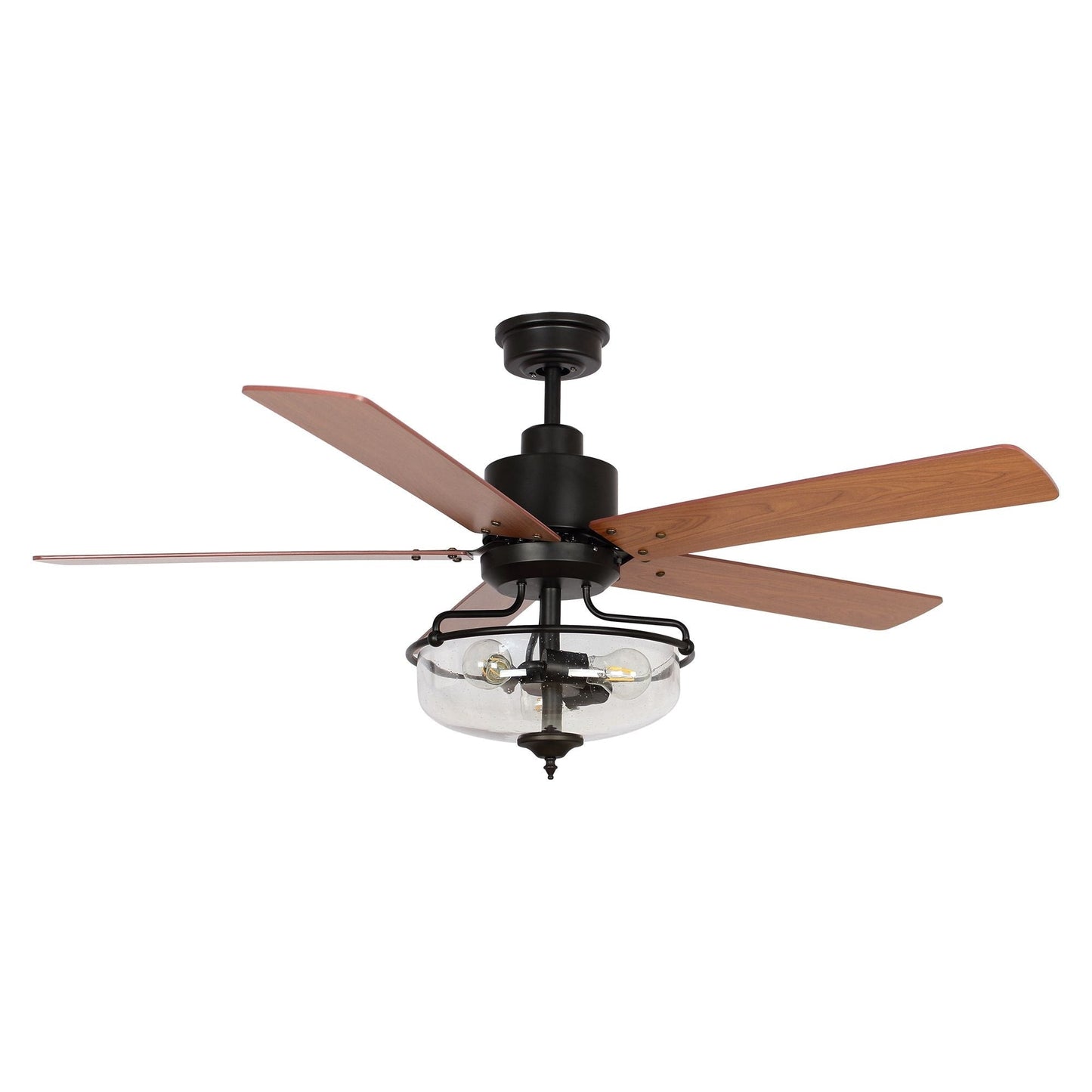 Ventilateur de plafond réversible en bois de 52 pouces, 5 pales et 3 lumières, avec télécommande