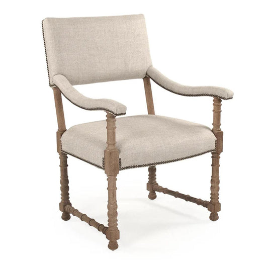 Fauteuil d'appoint en lin crème clouté Nailhead