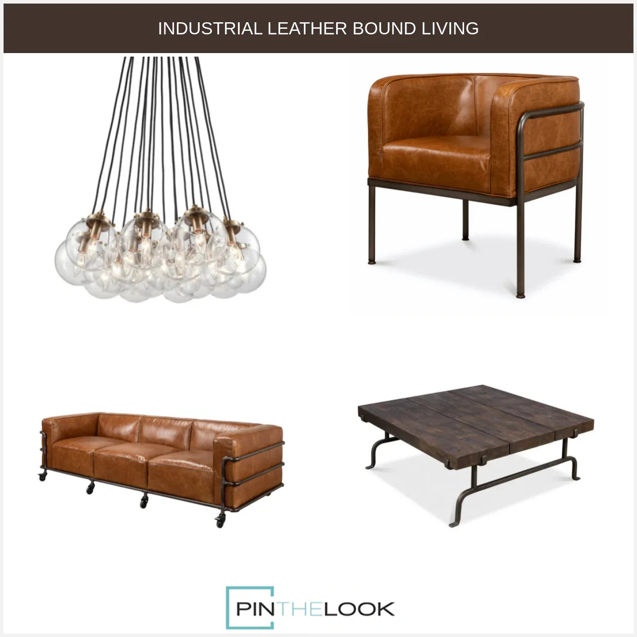 Fauteuil d'appoint industriel en cuir marron
