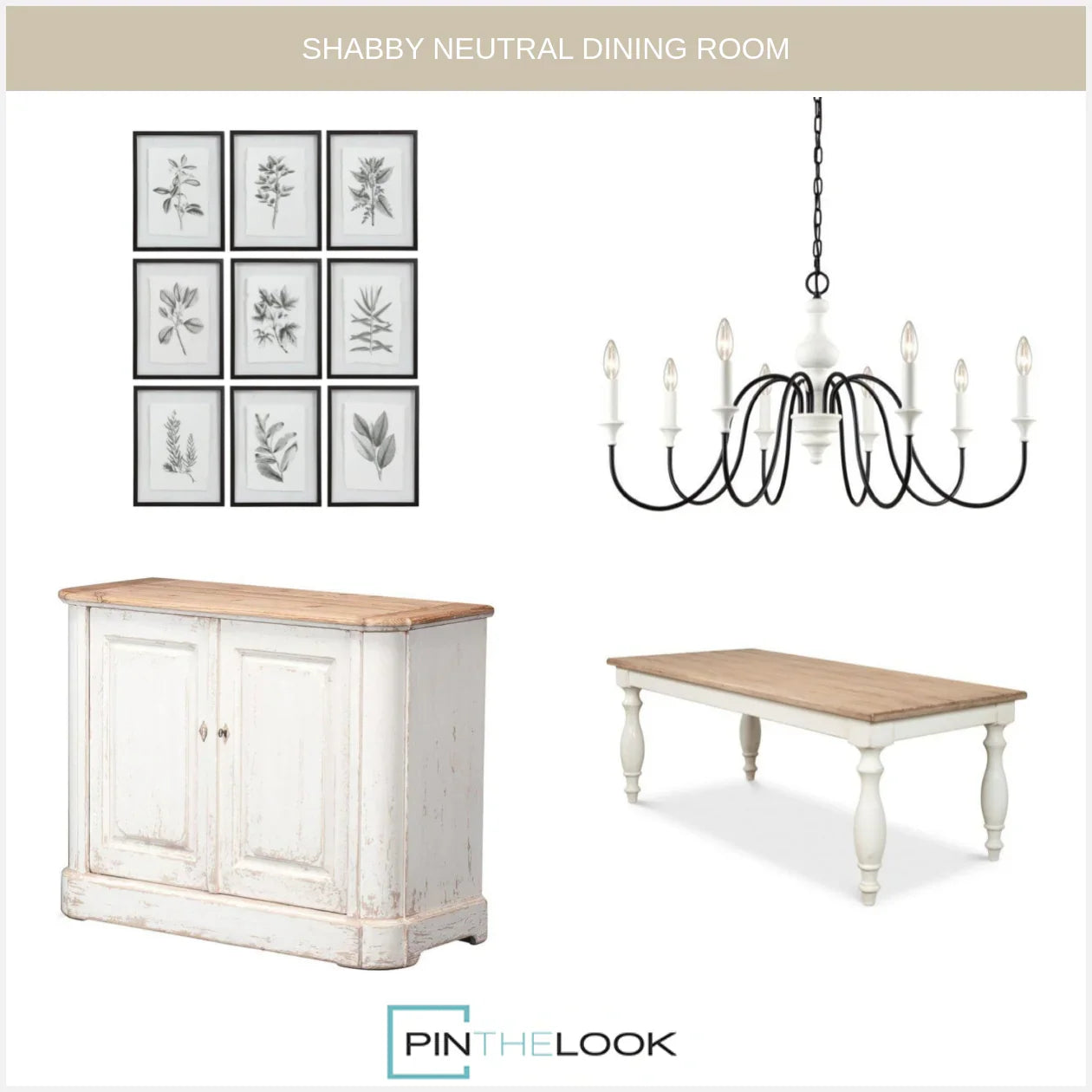 Buffet Cottage Chic avec plateau en bois