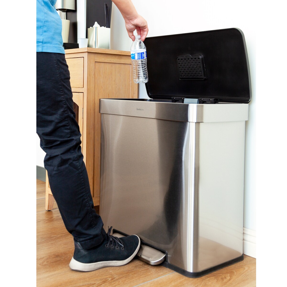 Poubelle de recyclage rectangulaire Qualiazero 16 gal (unité double 8 gal) - Acier inoxydable