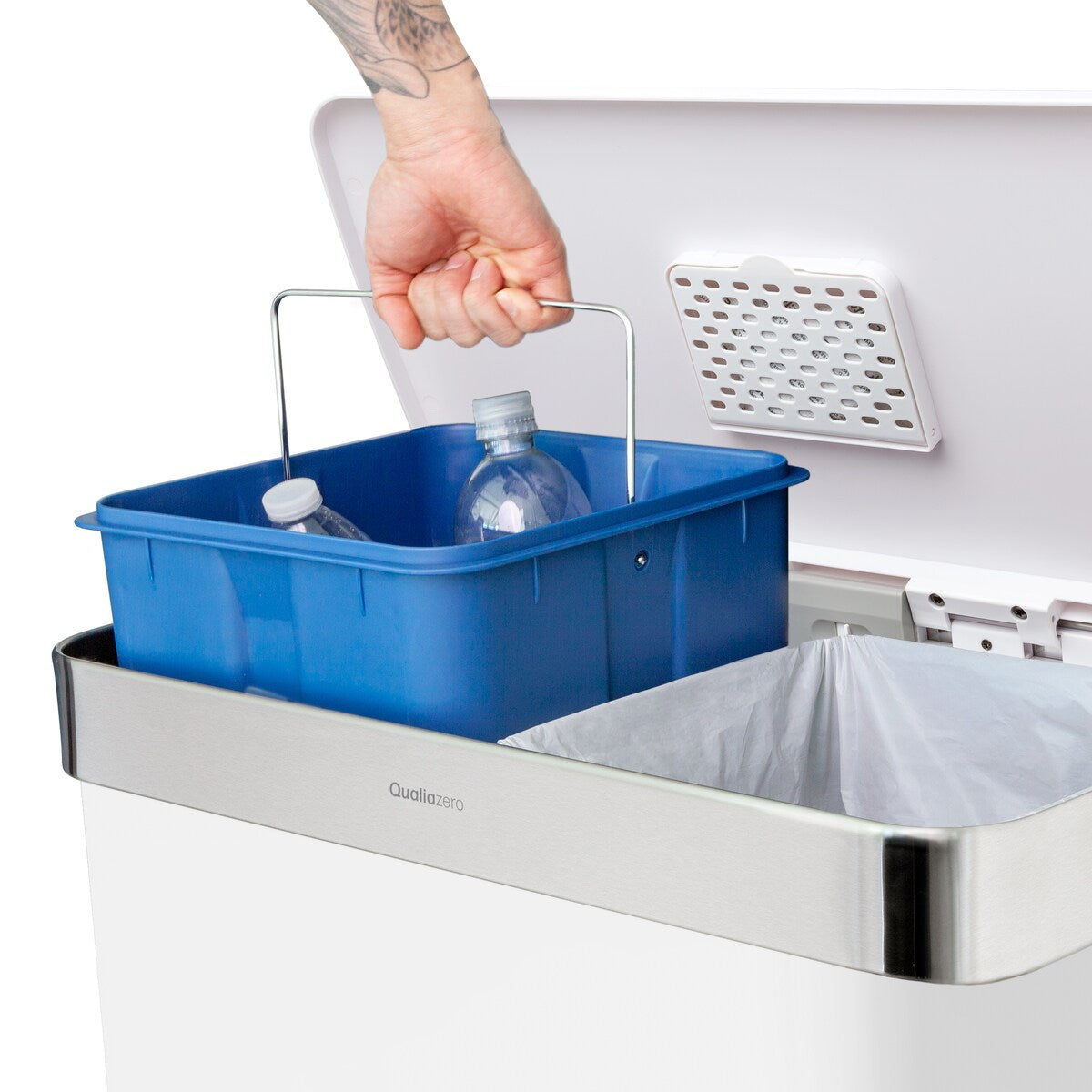 Poubelle de recyclage rectangulaire Qualiazero 16 gal (unité double 8 gal) - Acier inoxydable