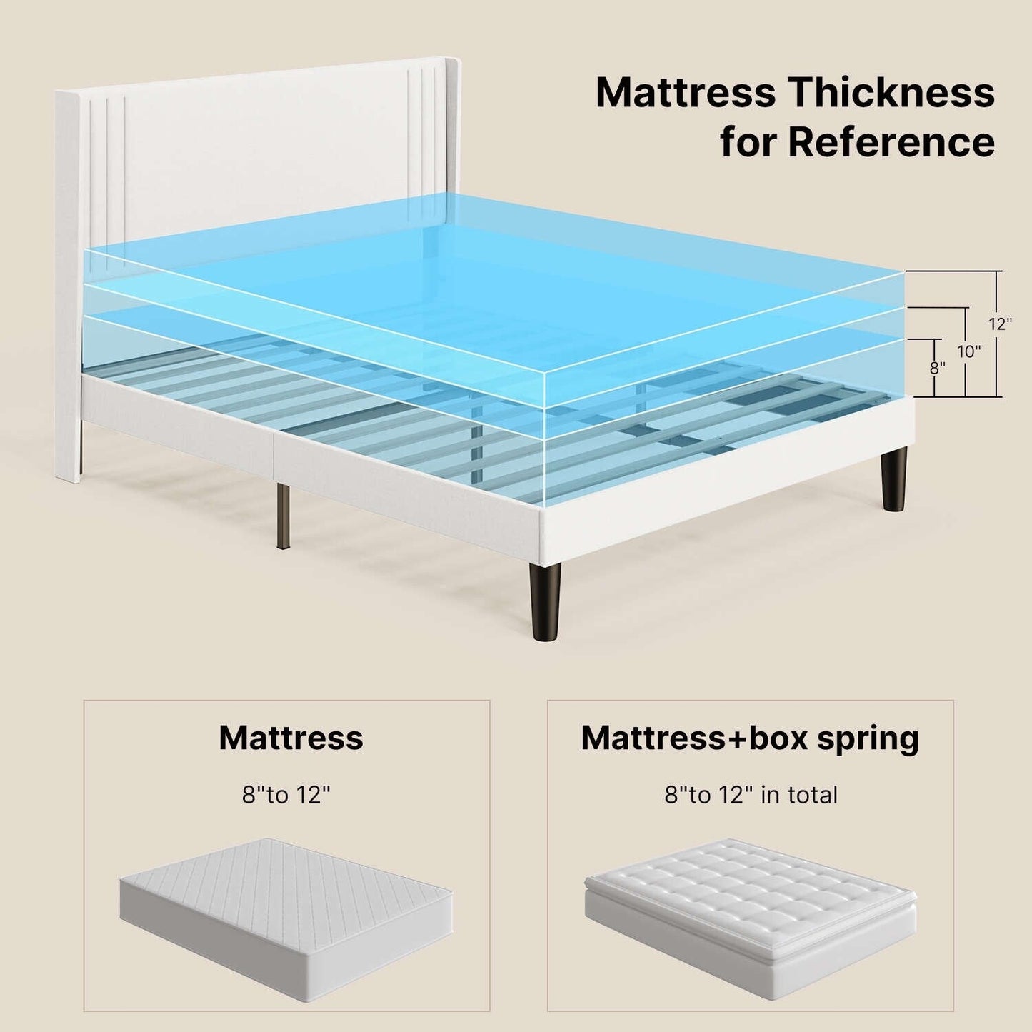 Lit Queen/Full rembourré à canaux verticaux avec tête de lit à oreilles
