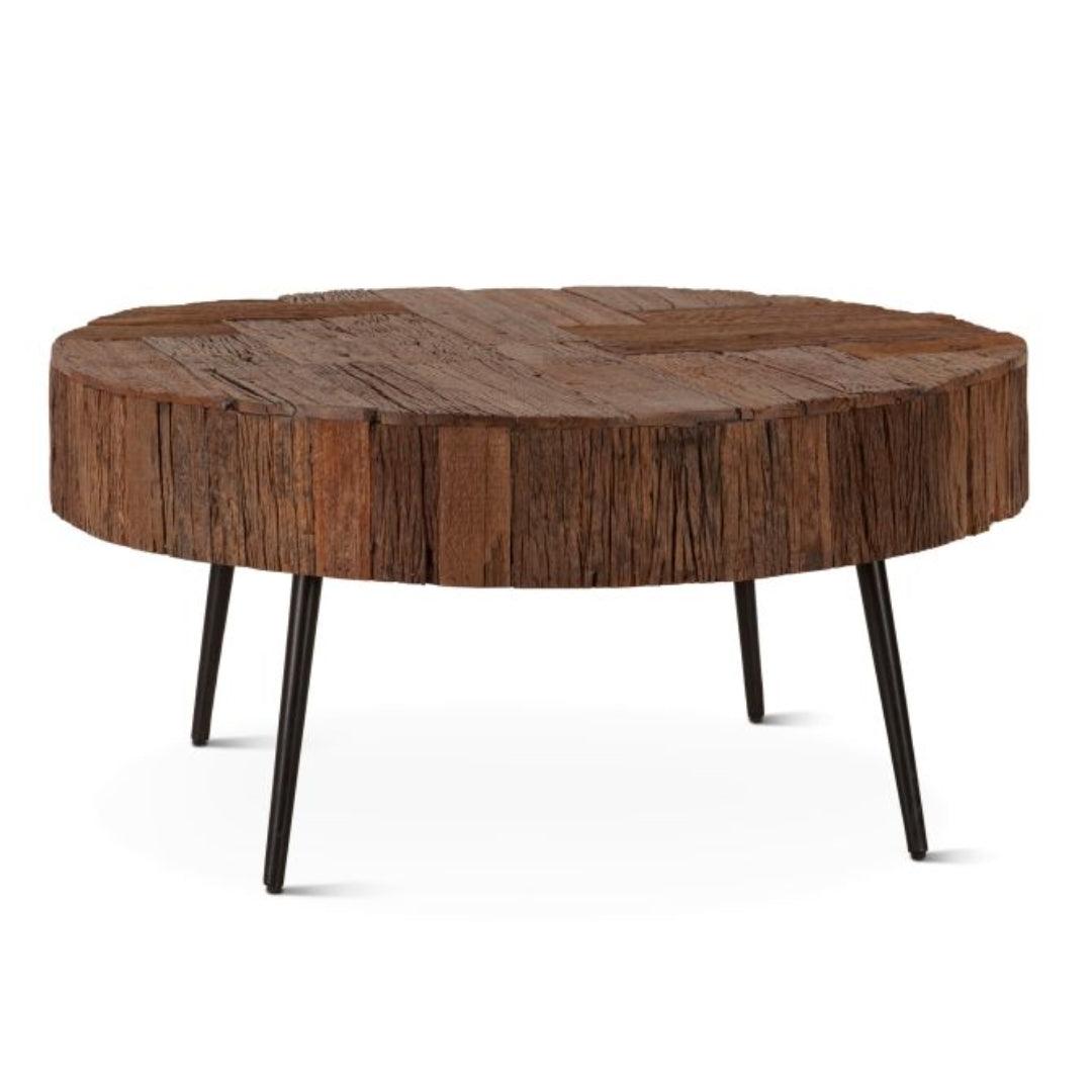 Table basse ronde en bois récupéré