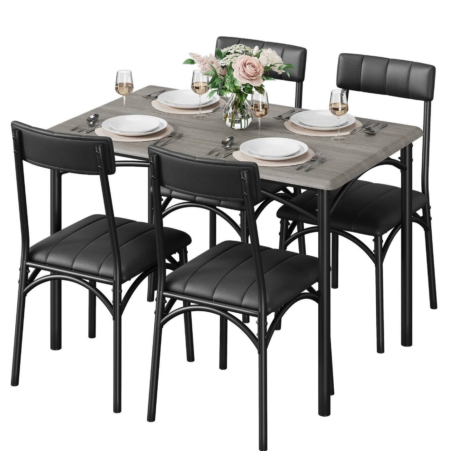 Ensemble table à manger rectangulaire pour 4 personnes avec chaises rembourrées