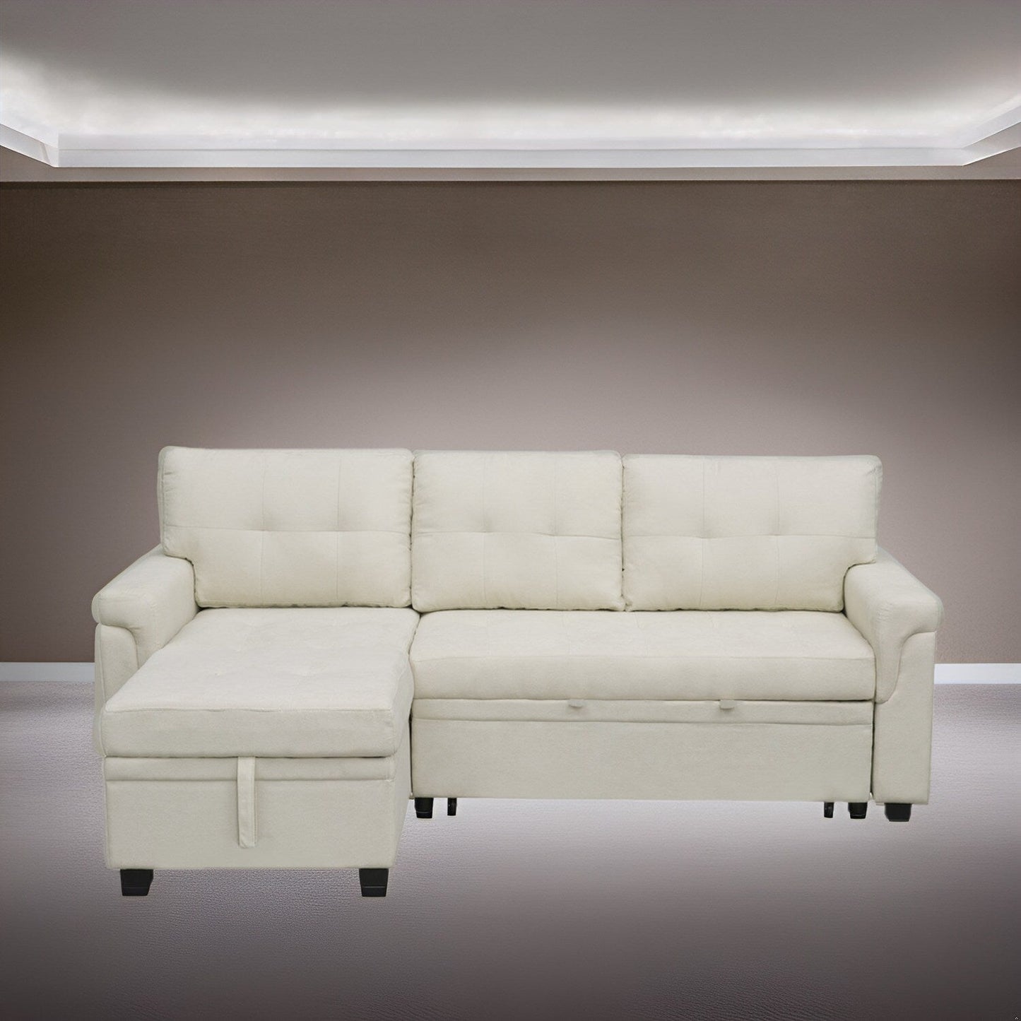 Canapé sectionnel réversible avec lit gigogne, méridienne avec rangement dissimulé, pieds durables,