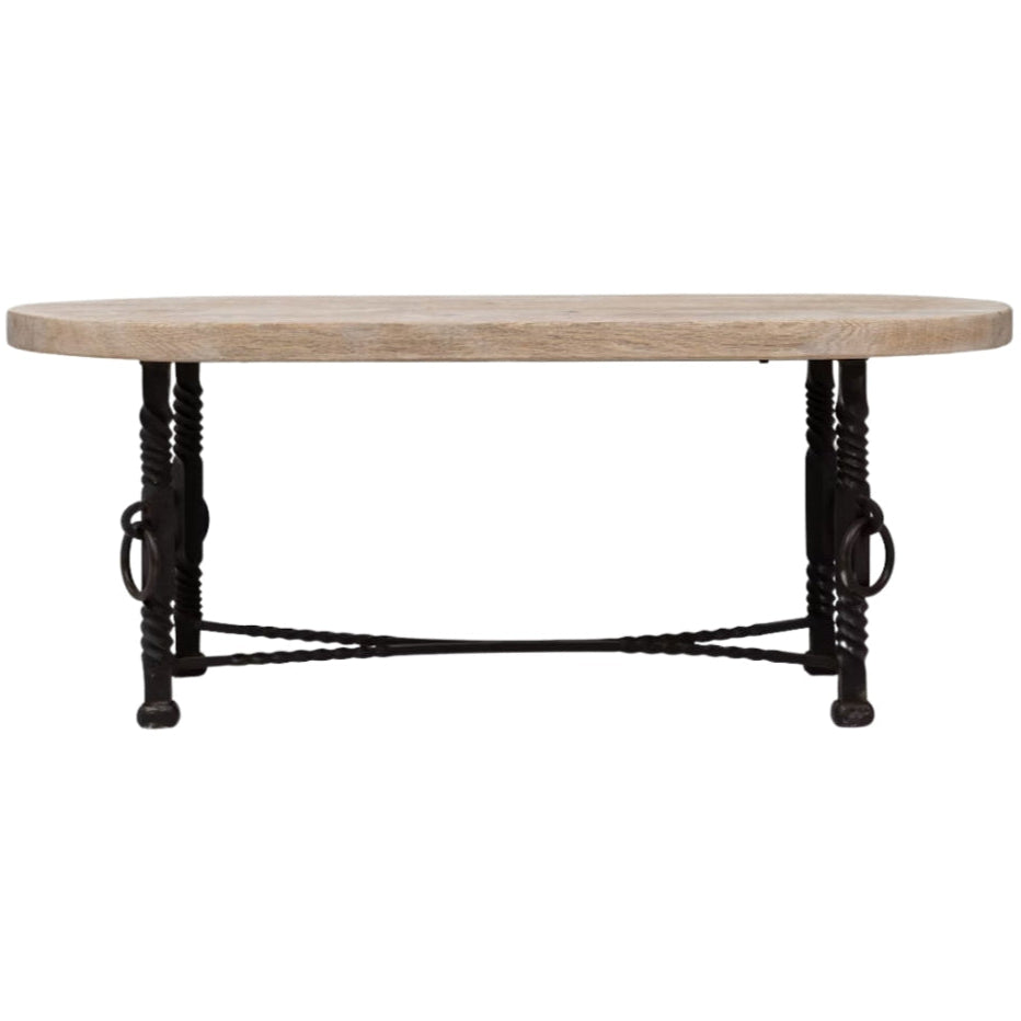 Table basse rustique avec base en fer, vers 1940