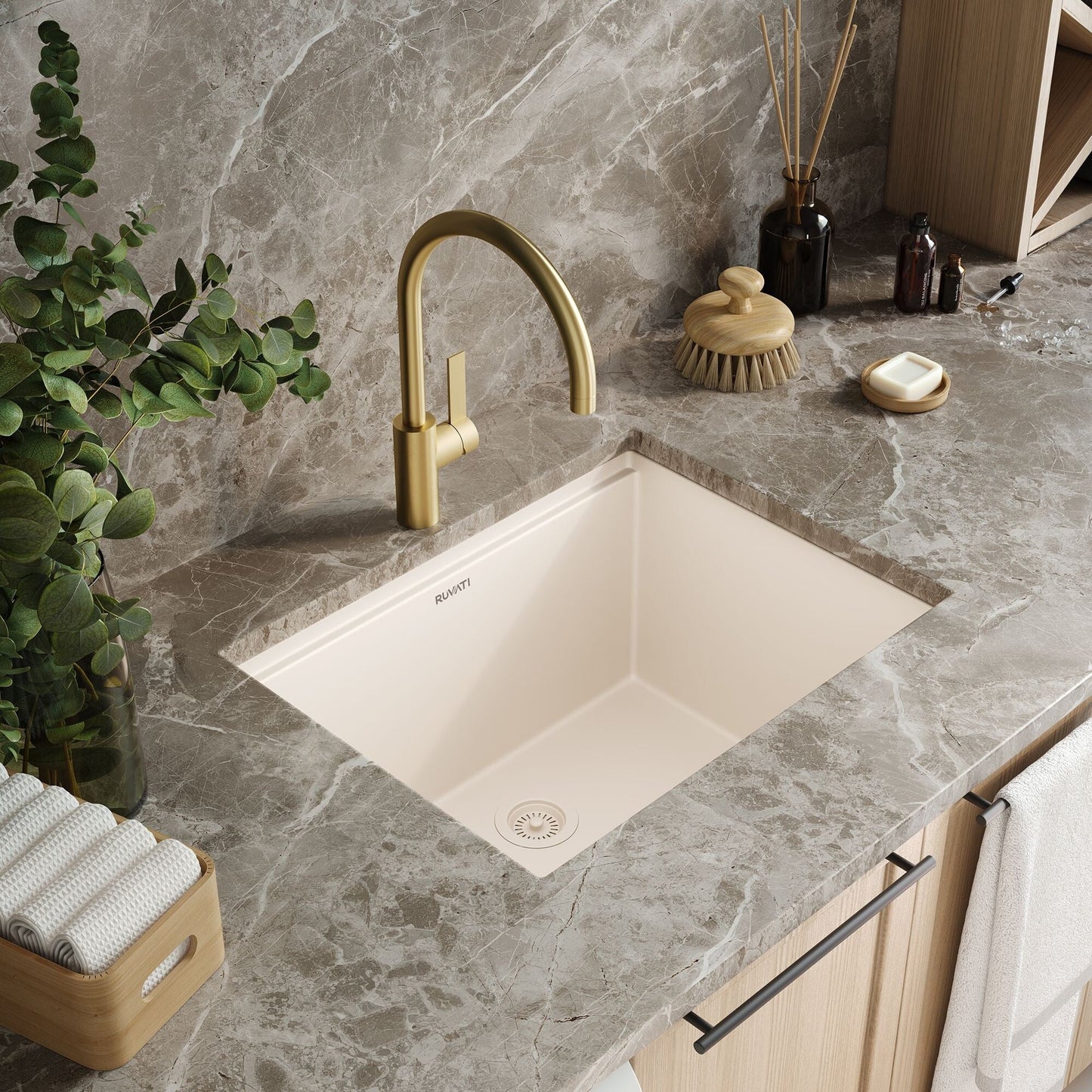 Évier de buanderie sous plan Ruvati epiRock Workstation 25 pouces, blanc chaud - RVG2321WB