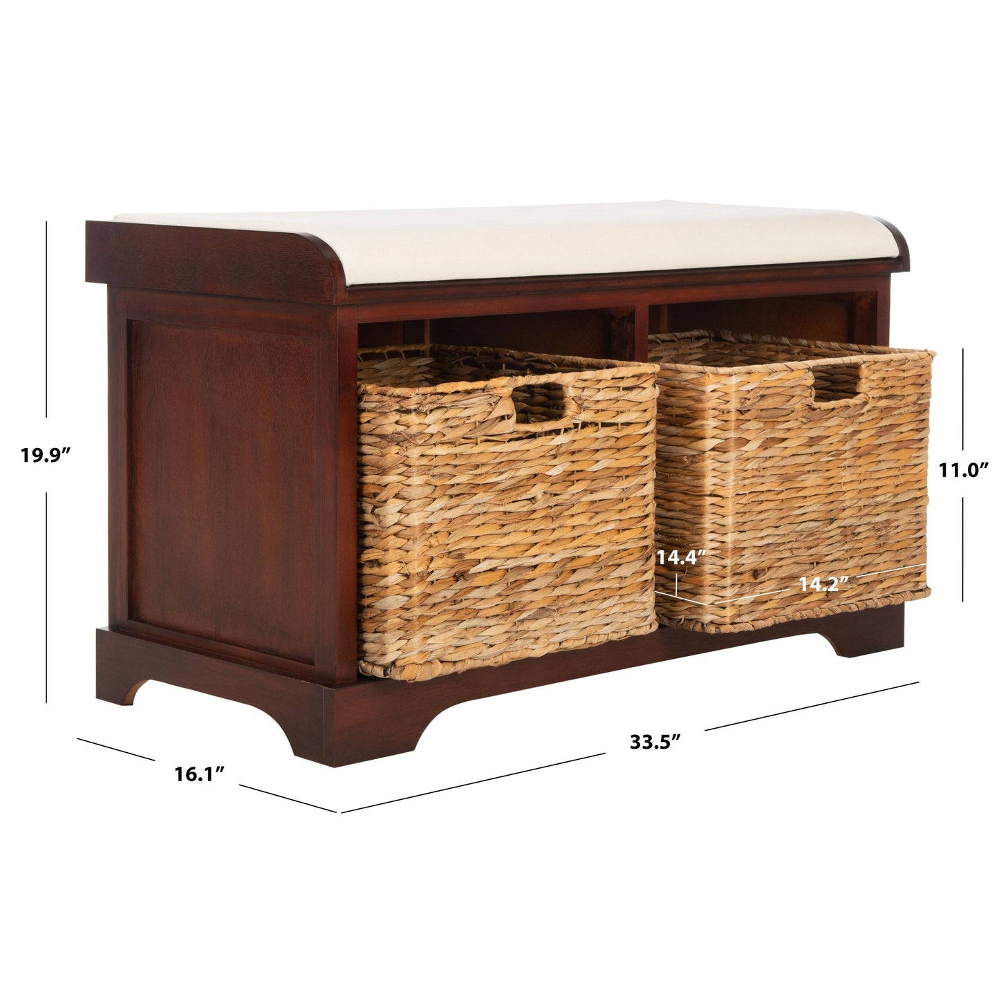 Banc de rangement tressé marron Euphemia de SAFAVIEH - 33,5 x 16,1 x 19,9 - 34 L x 16 P x 20 H