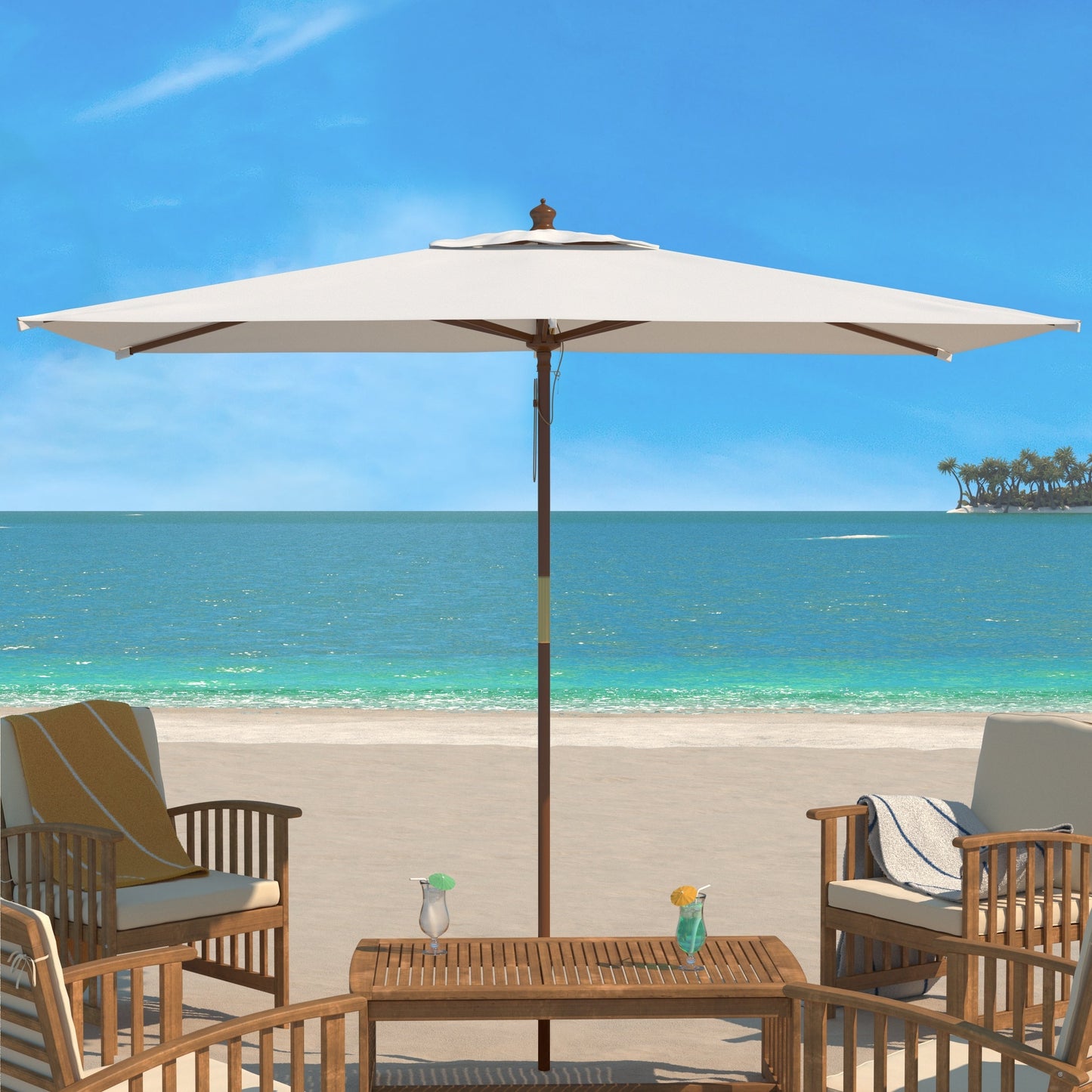 Parasol de marché à poulie en bois SAFAVIEH Outdoor Glauca de 11 pieds