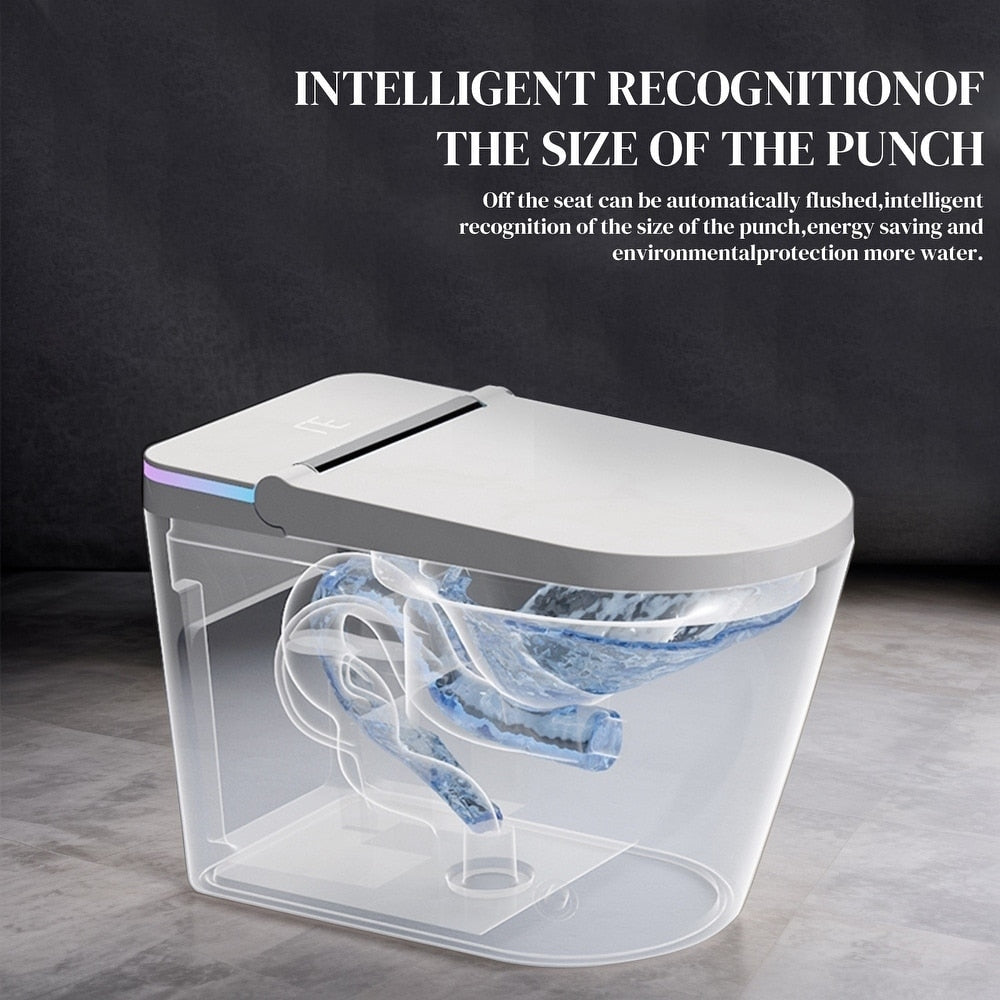 Toilettes intelligentes, bidet monobloc pour salle de bain, toilettes allongées modernes avec eau chaude, double chasse d'eau automatique, fonctionnement par capteur de pied