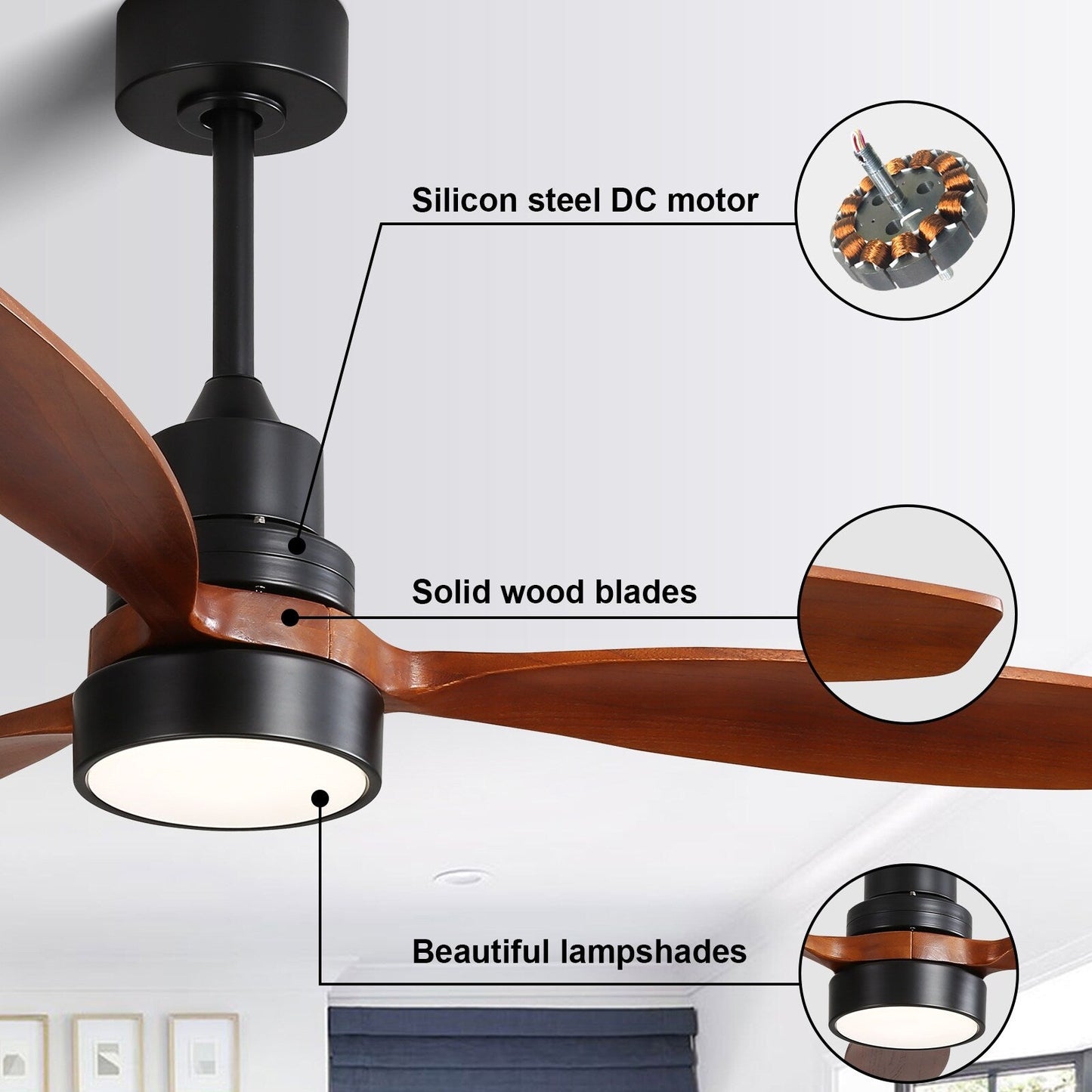 Ventilateur de plafond d'intérieur en bois Sofucor 52 avec télécommande et éclairage intégré en option