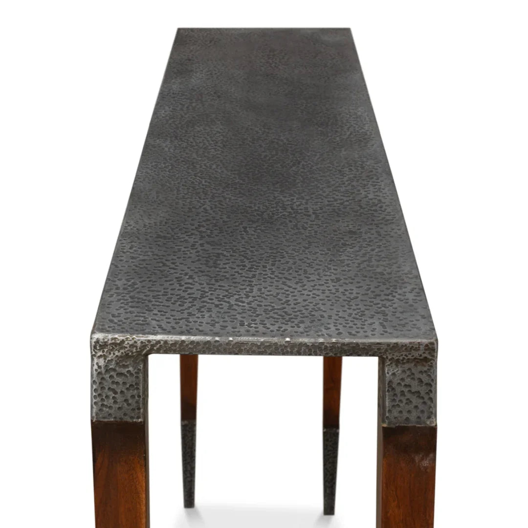 Table console moderne avec plateau en fer ancien