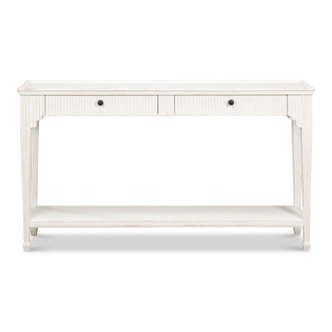 Table console de transition côtelée blanche