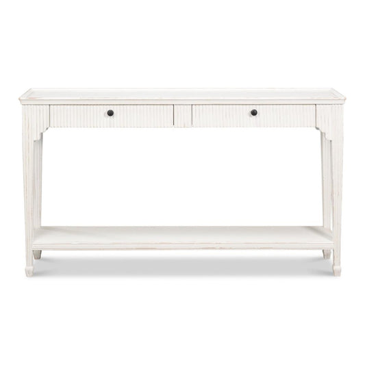 Table console de transition côtelée blanche