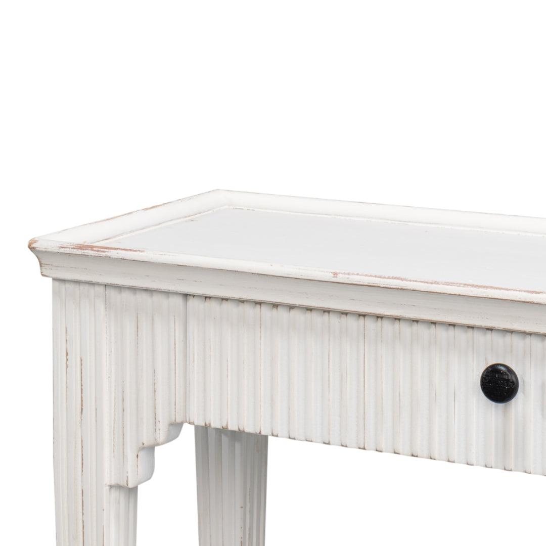 Table console de transition côtelée blanche