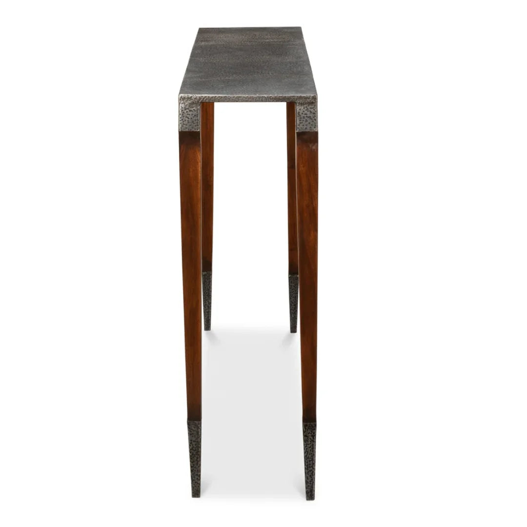 Table console moderne avec plateau en fer ancien