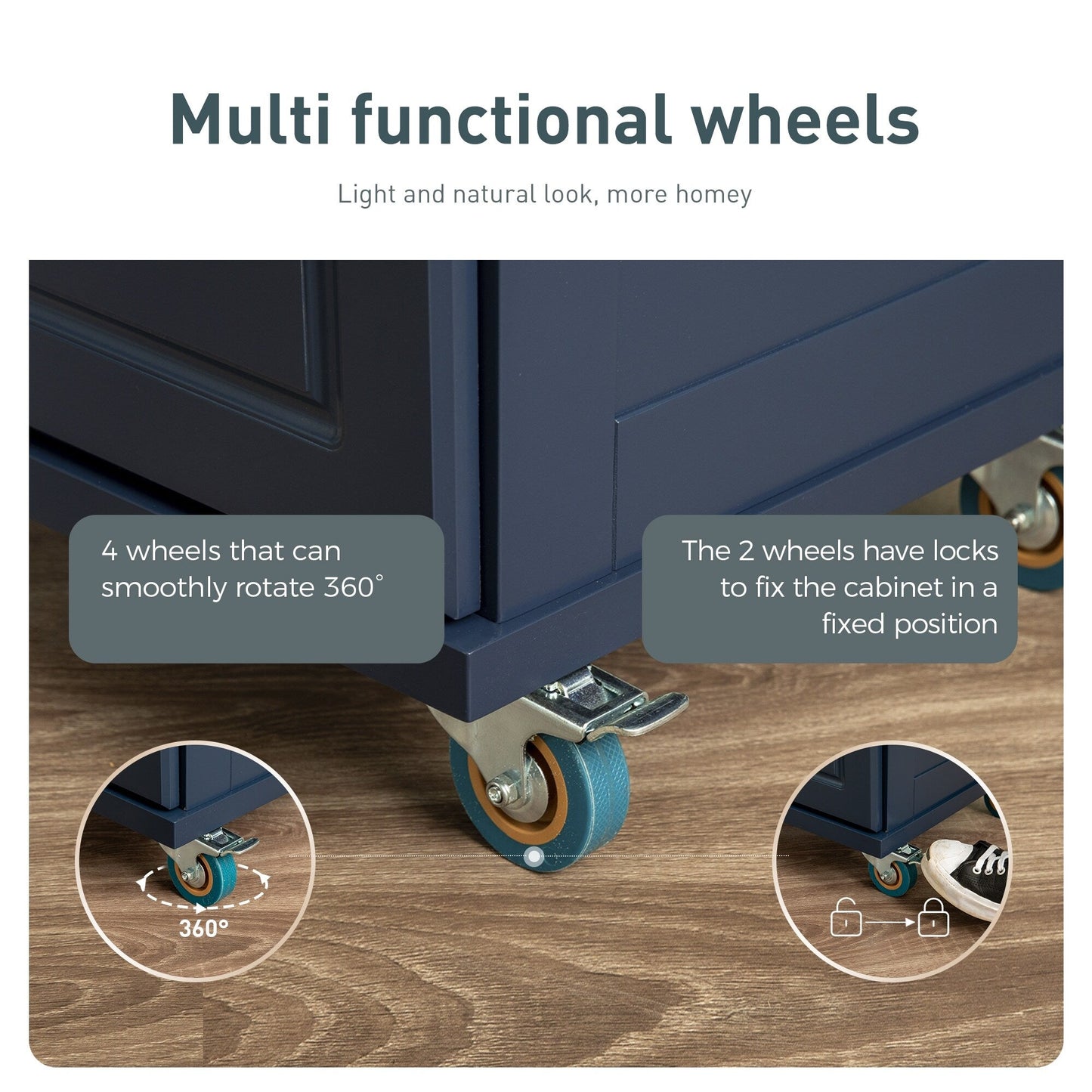 Desserte de cuisine Sophia & William avec abattant et plateau en bois d'hévéa, chariot de cuisine roulant avec grand meuble de rangement