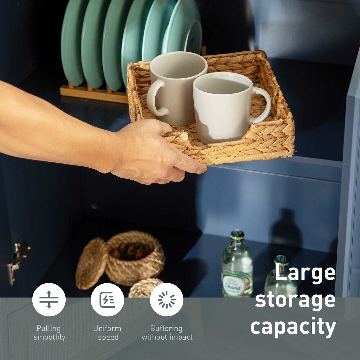 Desserte de cuisine Sophia & William avec abattant et plateau en bois d'hévéa, chariot de cuisine roulant avec grand meuble de rangement