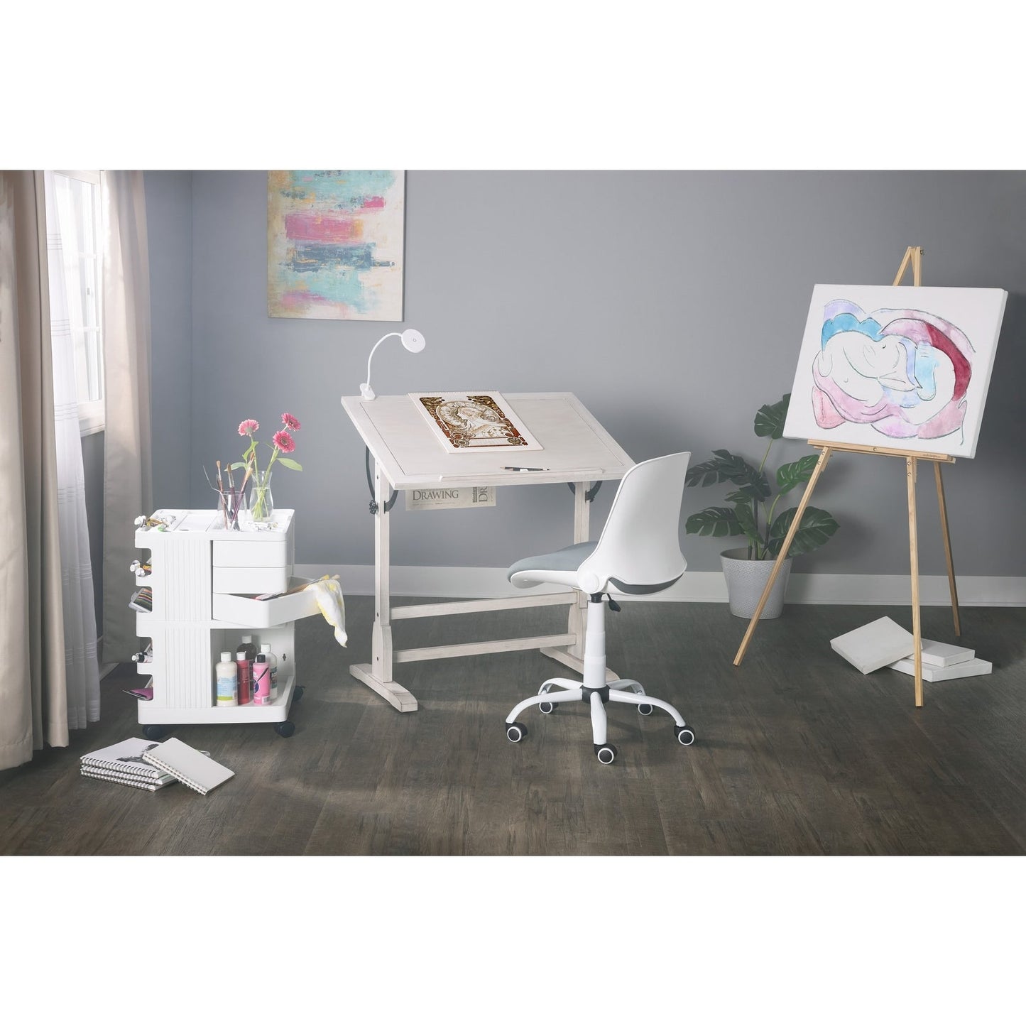 Table à dessin vintage en bois de 36 pouces avec plateau réglable en angle pour le dessin