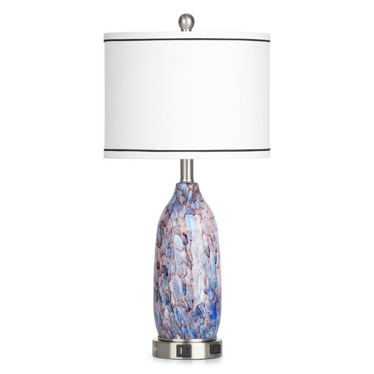 Lampe de table 2 en 1 avec veilleuse en verre indigo, ports de charge, prise secteur, abat-jour tambour, variateur tactile (lot de 2)