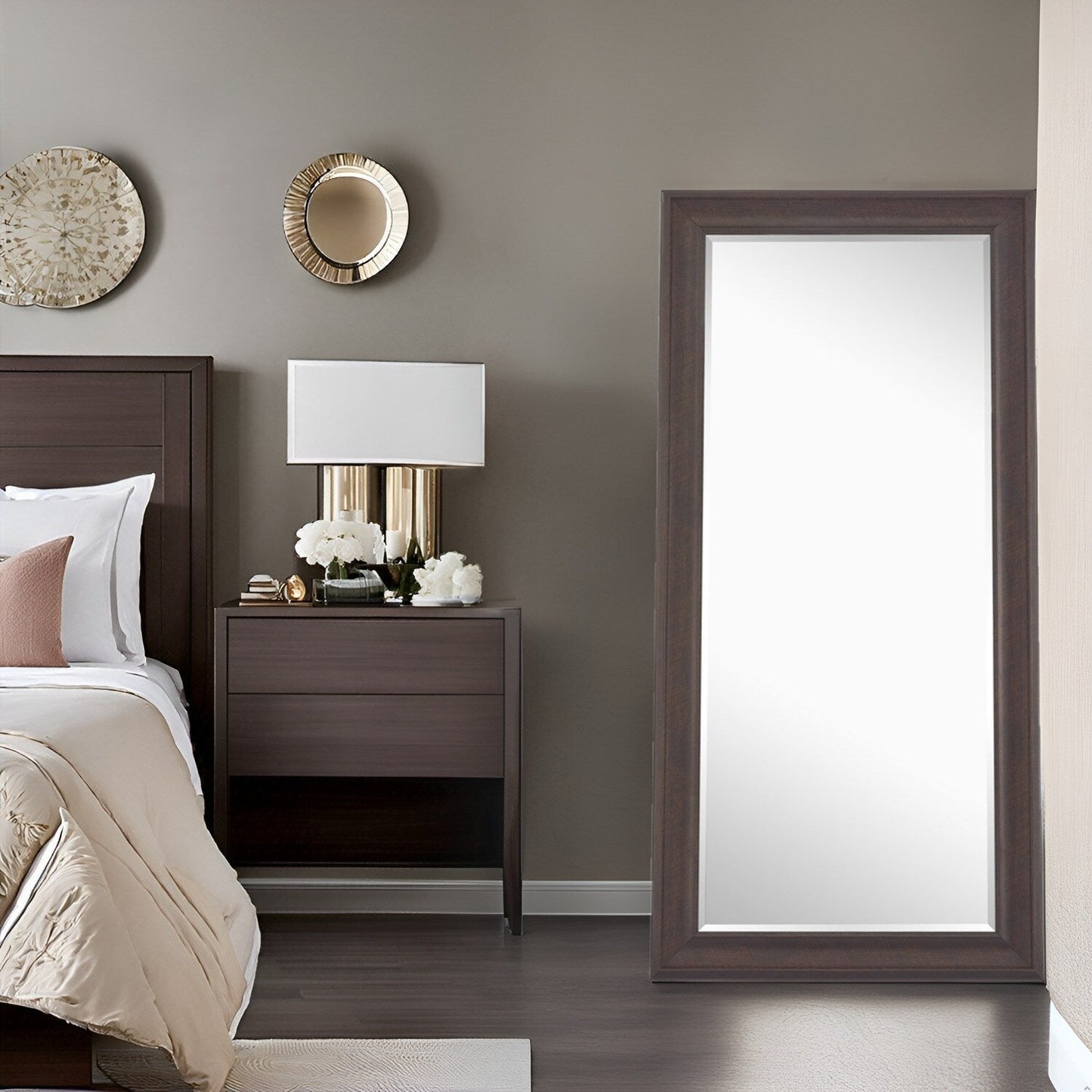 Grand miroir sur toute la surface, miroir surdimensionné, cadre en imitation bois lisse, miroir rectangulaire à suspendre au mur