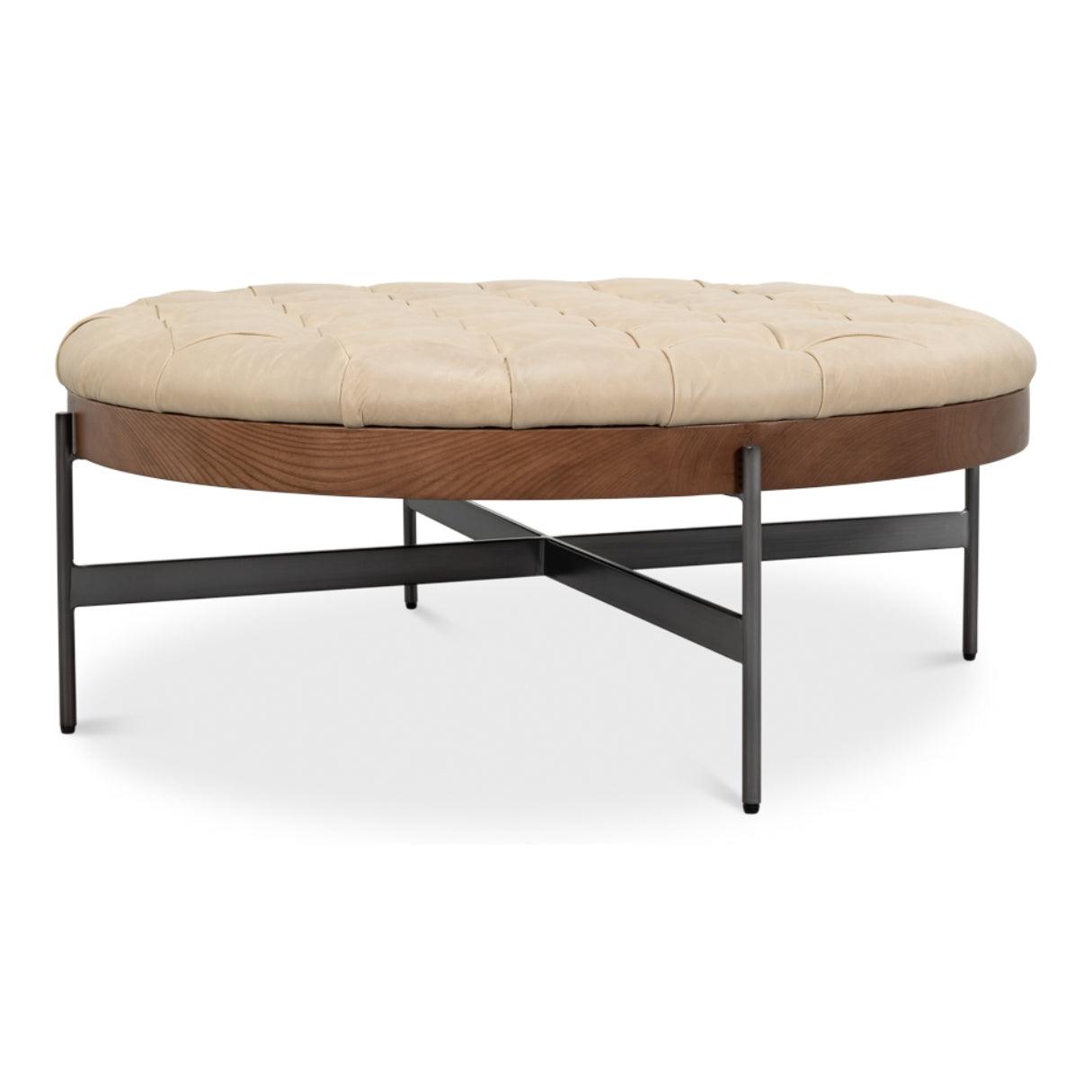 Pouf touffeté rustique en cuir pleine fleur