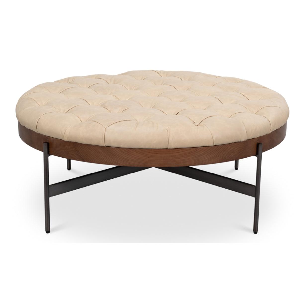 Pouf touffeté rustique en cuir pleine fleur