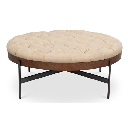 Pouf touffeté rustique en cuir pleine fleur