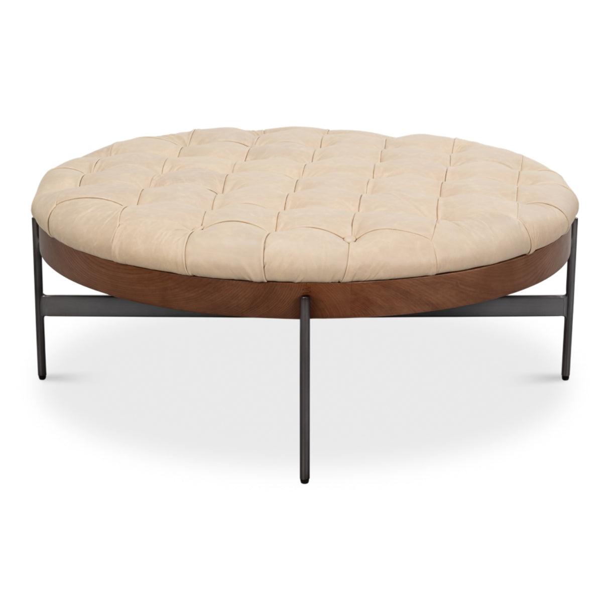 Pouf touffeté rustique en cuir pleine fleur
