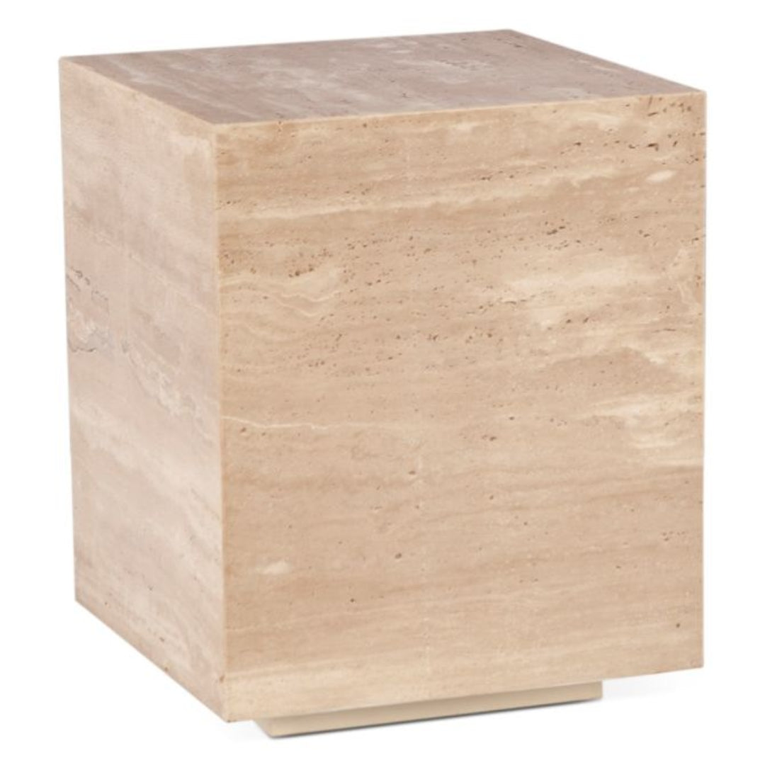 Table d'appoint tambour en pierre de travertin