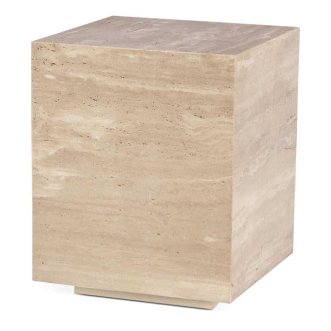 Table d'appoint tambour en pierre de travertin