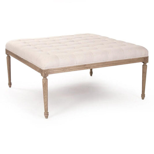 Ottoman capitonné blanc cassé style shabby chic