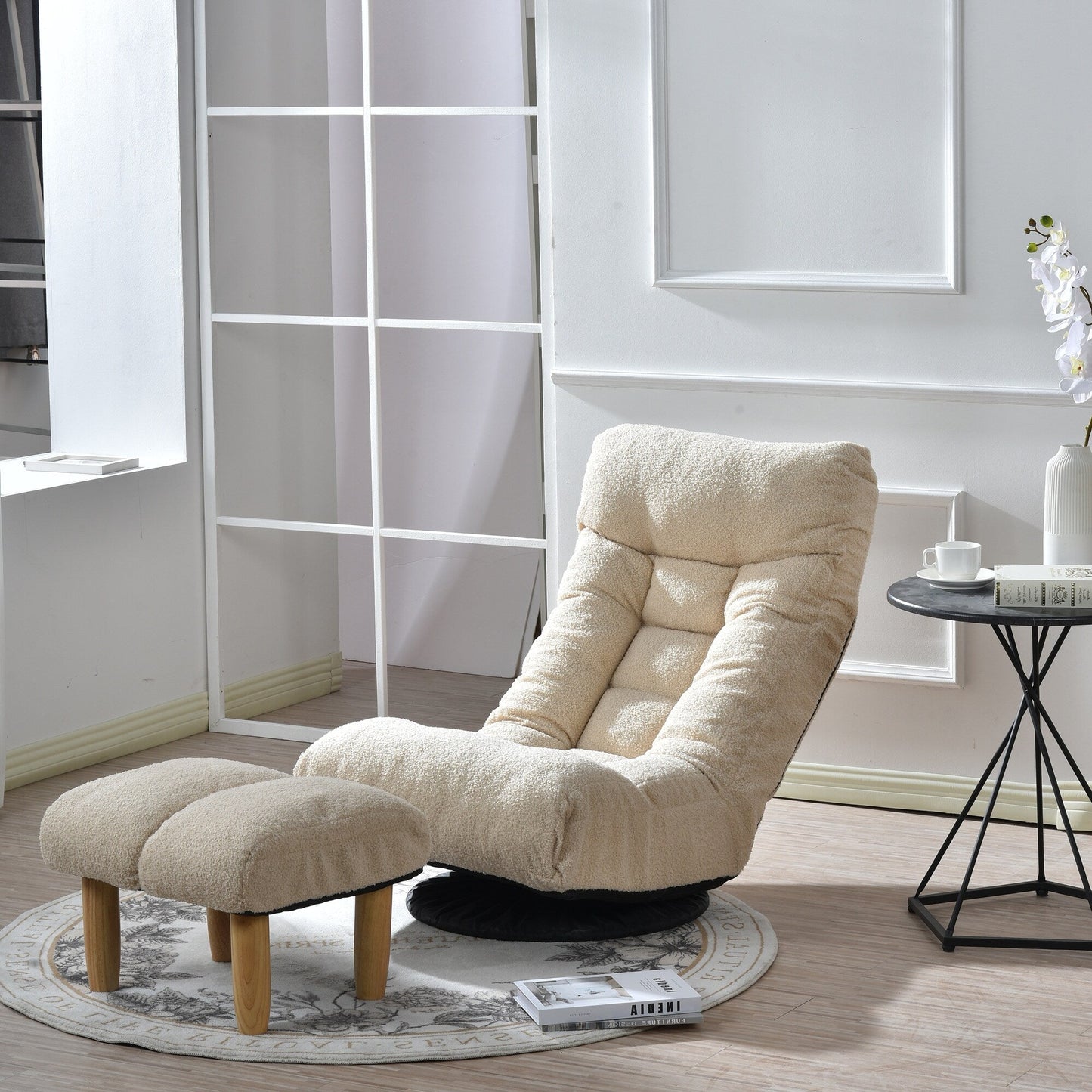 Ensemble de fauteuil inclinable rembourré sans accoudoirs avec pouf et appui-tête réglable