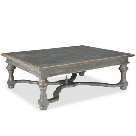 Table basse à pieds tournés gris-bleu français