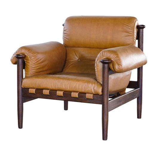 Fauteuil moderne en cuir avec cadre en noyer