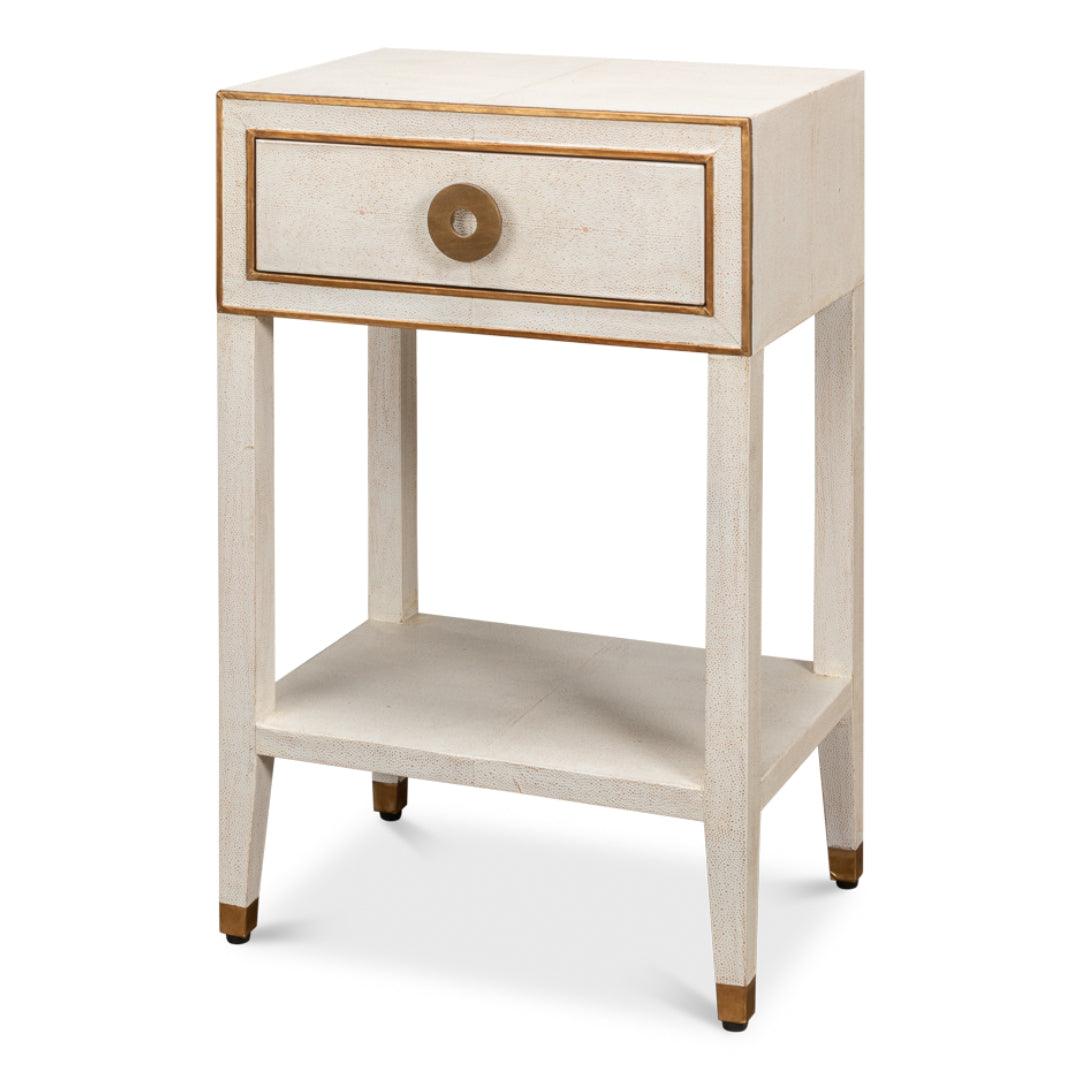 Table de chevet en galuchat blanc et laiton