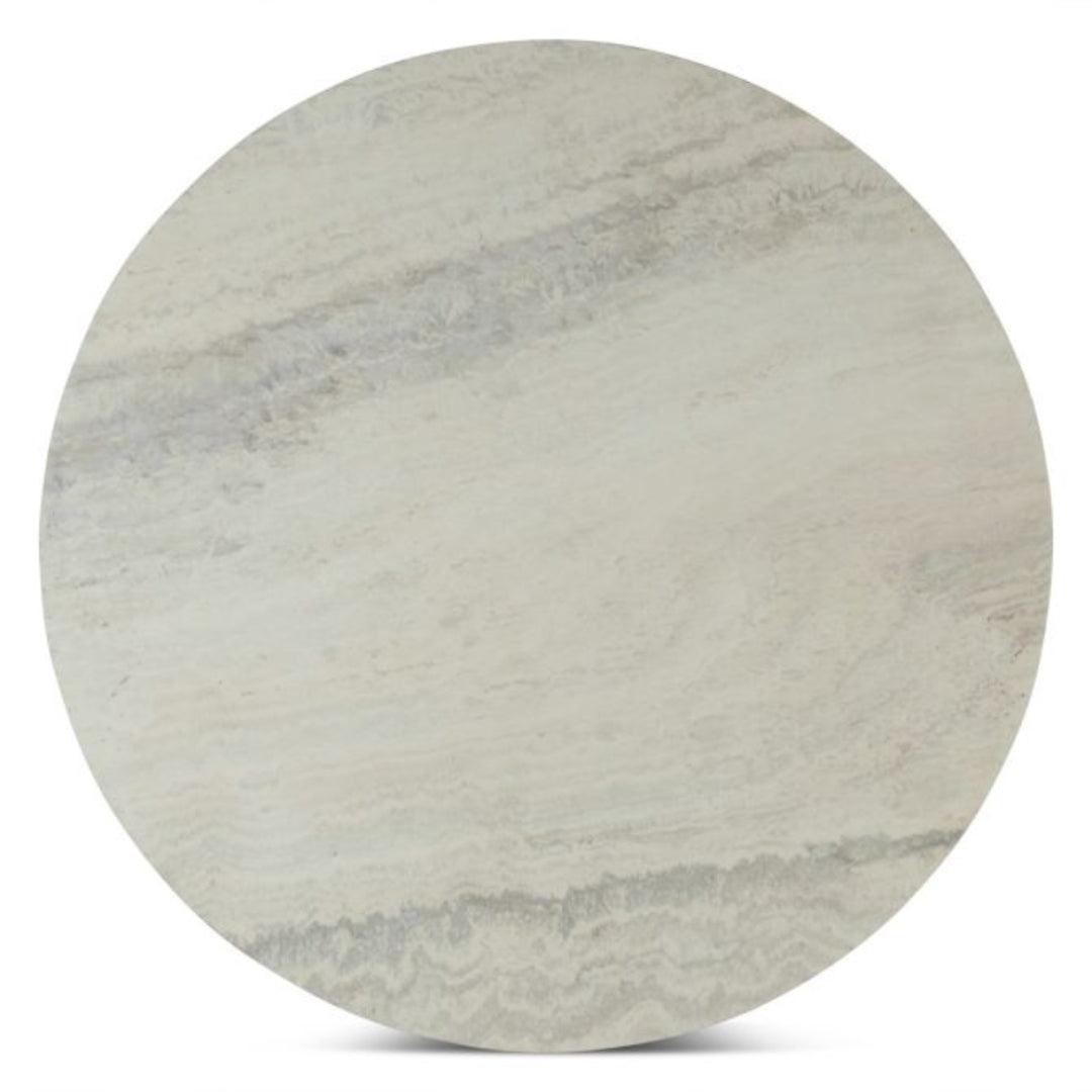Table basse en travertin blanc avec base en chêne clair